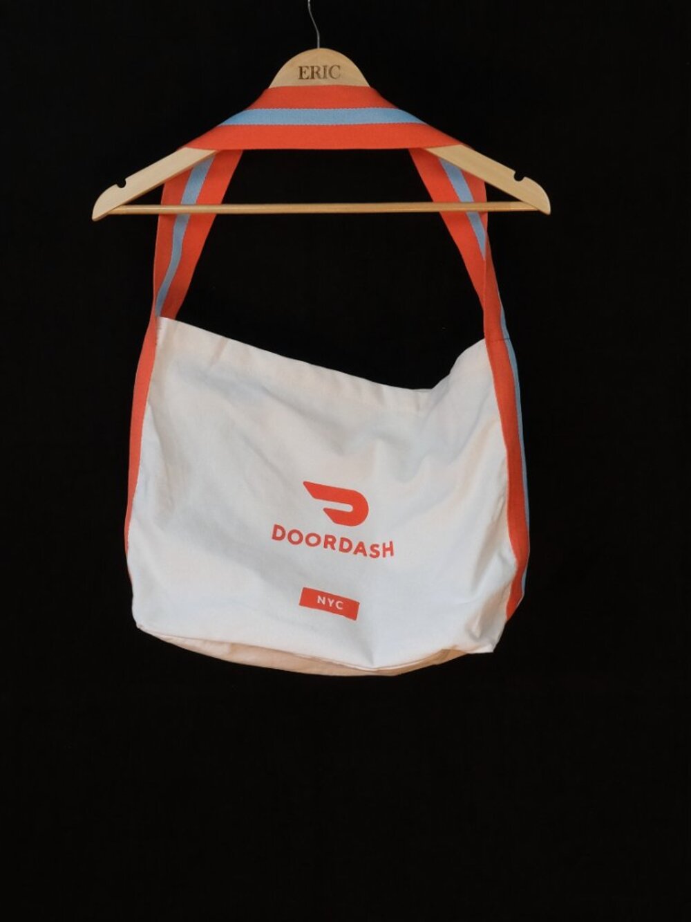 DoorDash Sling Grocery Bag NYC Canvas White Orange - Picture 2 of 2